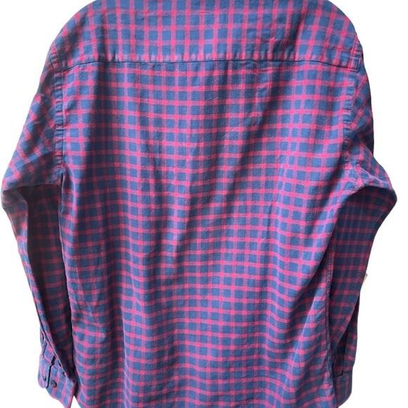 Jared Lang navy red plaid button down cotton casual shirt size medium - Picture 4 of 9